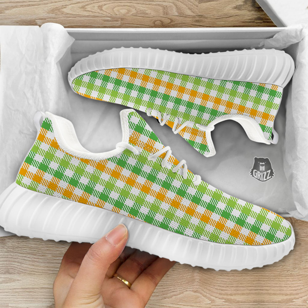 St. Patrick's Day Plaid Print White Walking Shoes-grizzshop