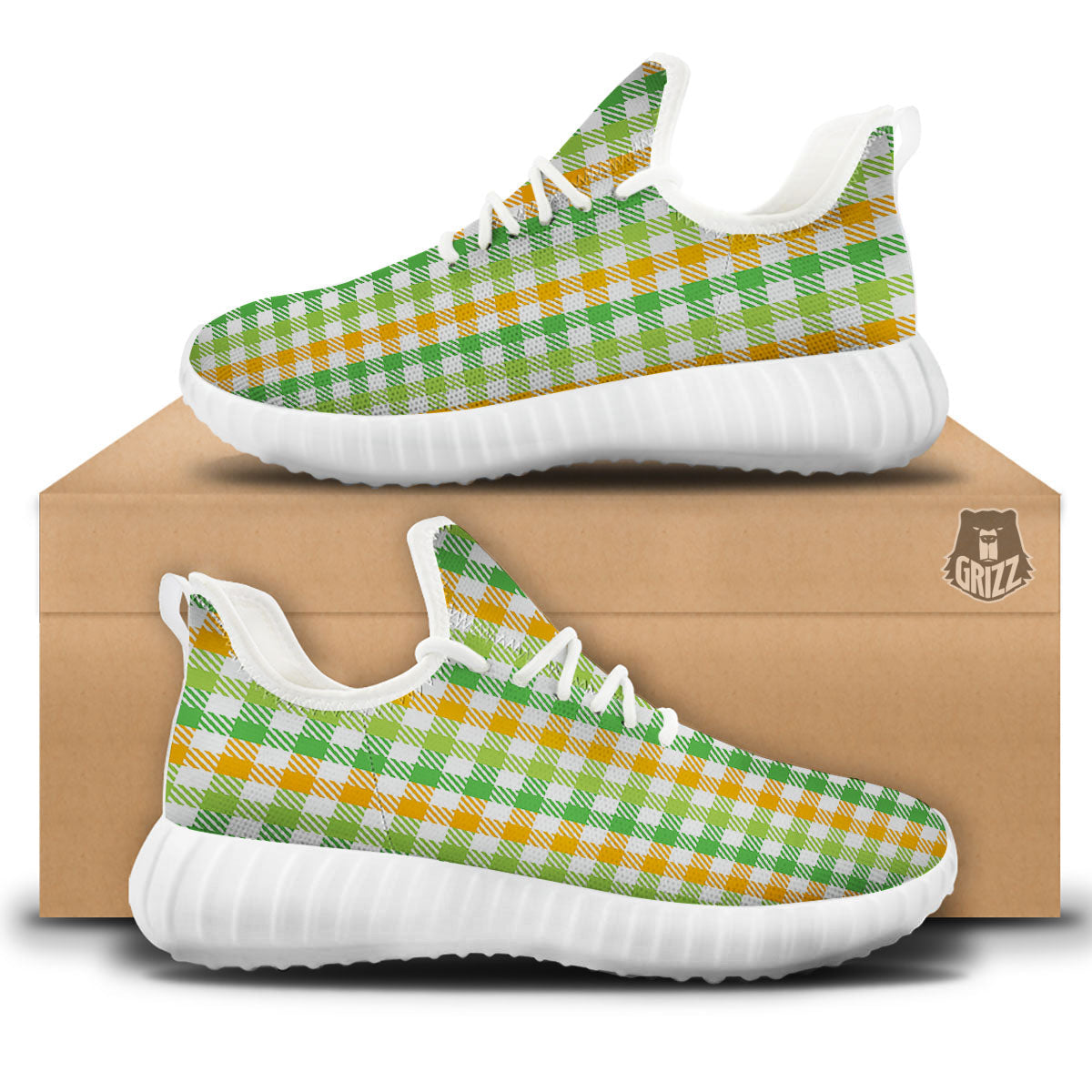 St. Patrick's Day Plaid Print White Walking Shoes-grizzshop