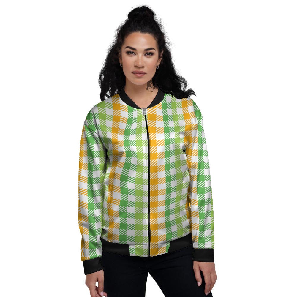 St. Patrick's Day Plaid Print Women's Bomber Jacket-grizzshop