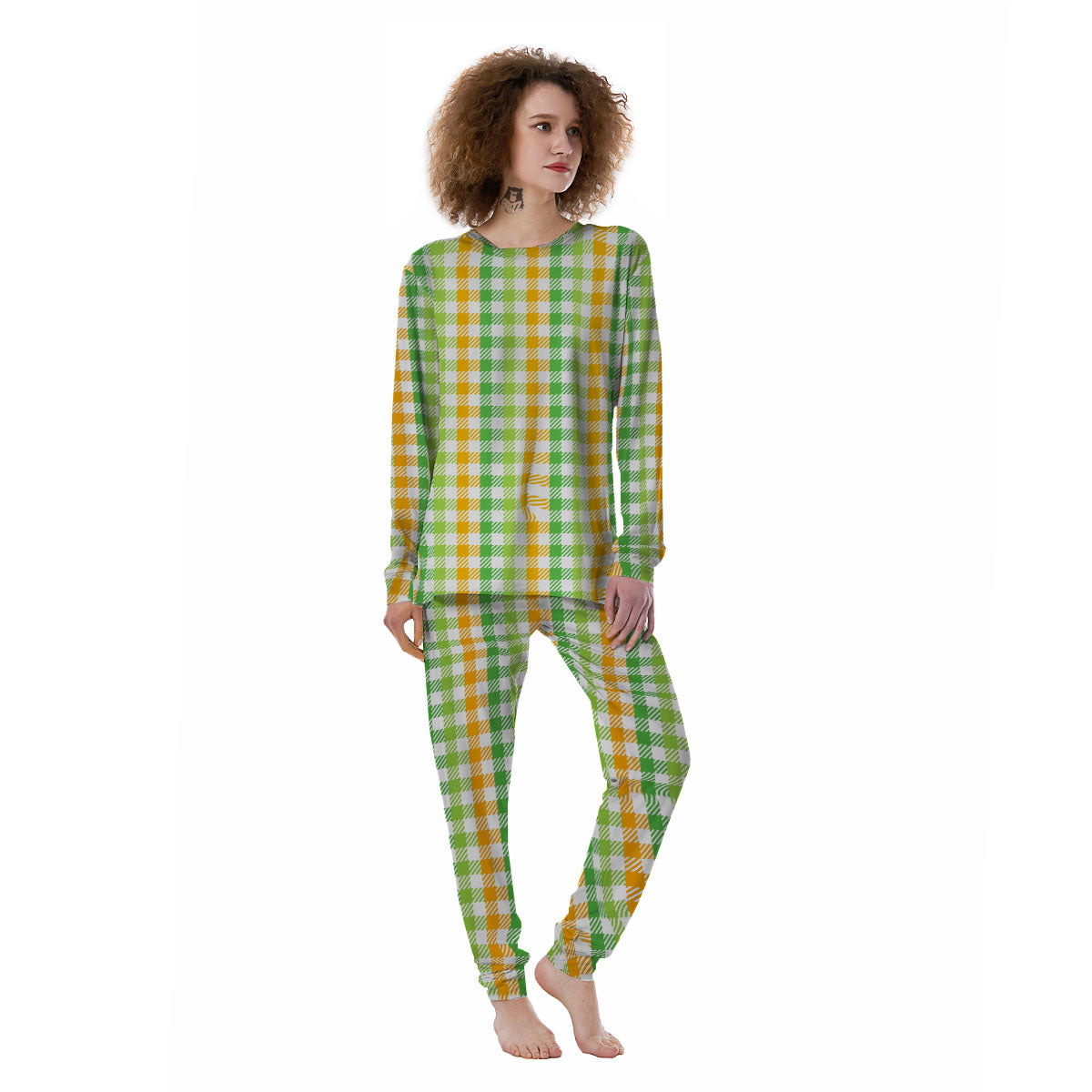 St. Patrick's Day Plaid Print Women's Pajamas-grizzshop