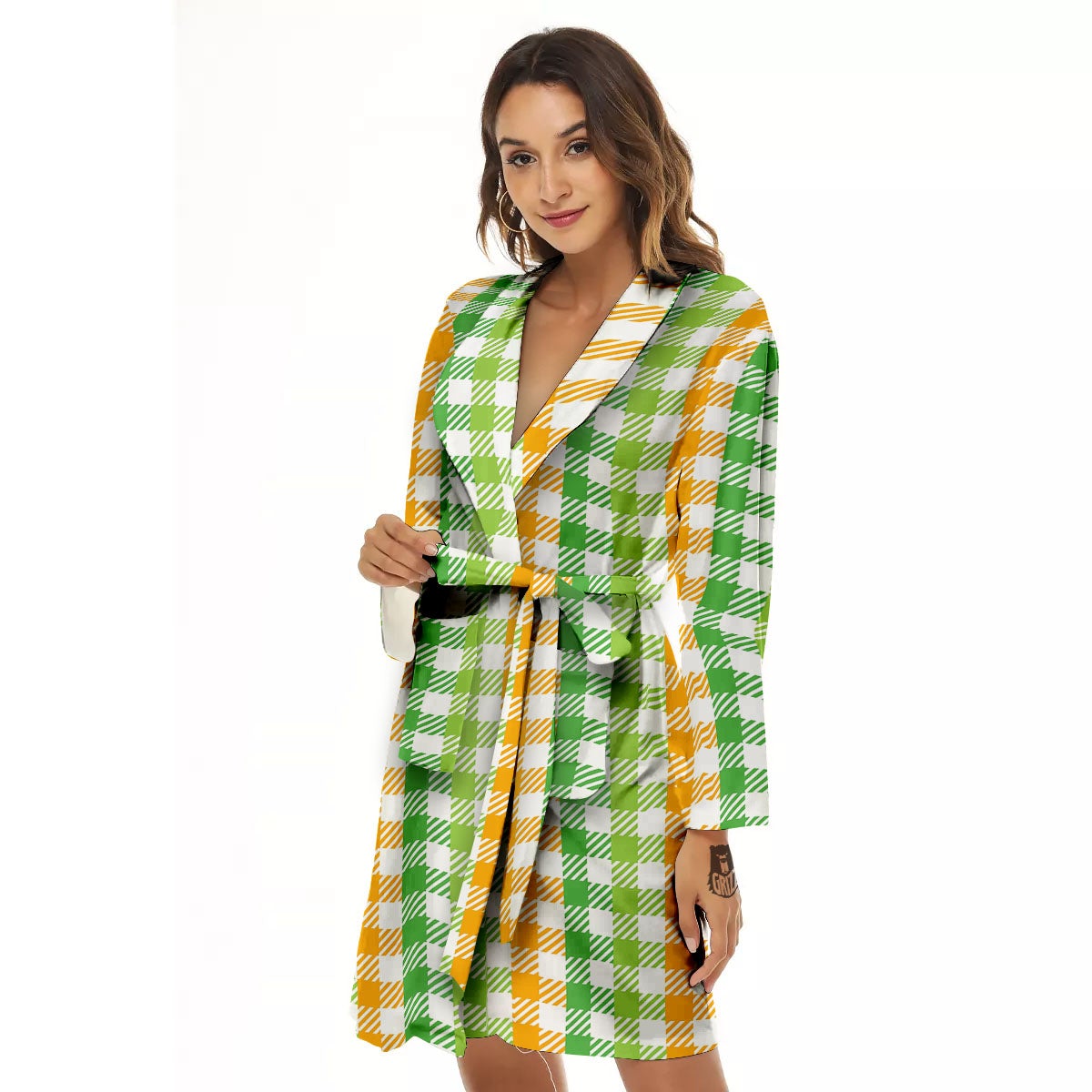 St. Patrick's Day Plaid Print Women's Robe-grizzshop