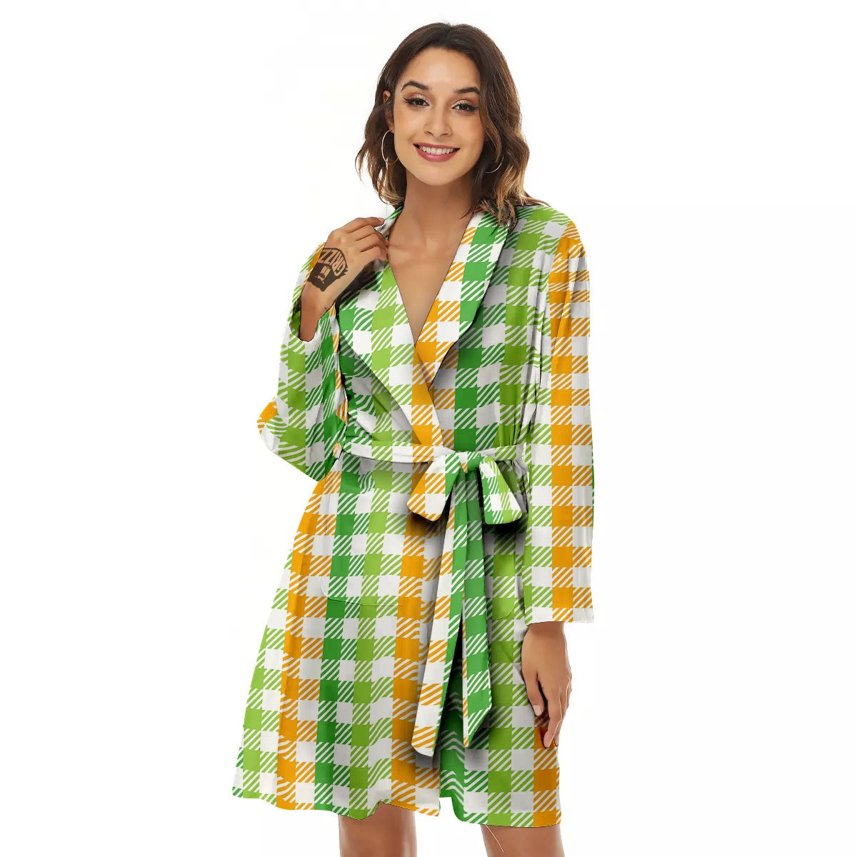 St. Patrick's Day Plaid Print Women's Robe-grizzshop