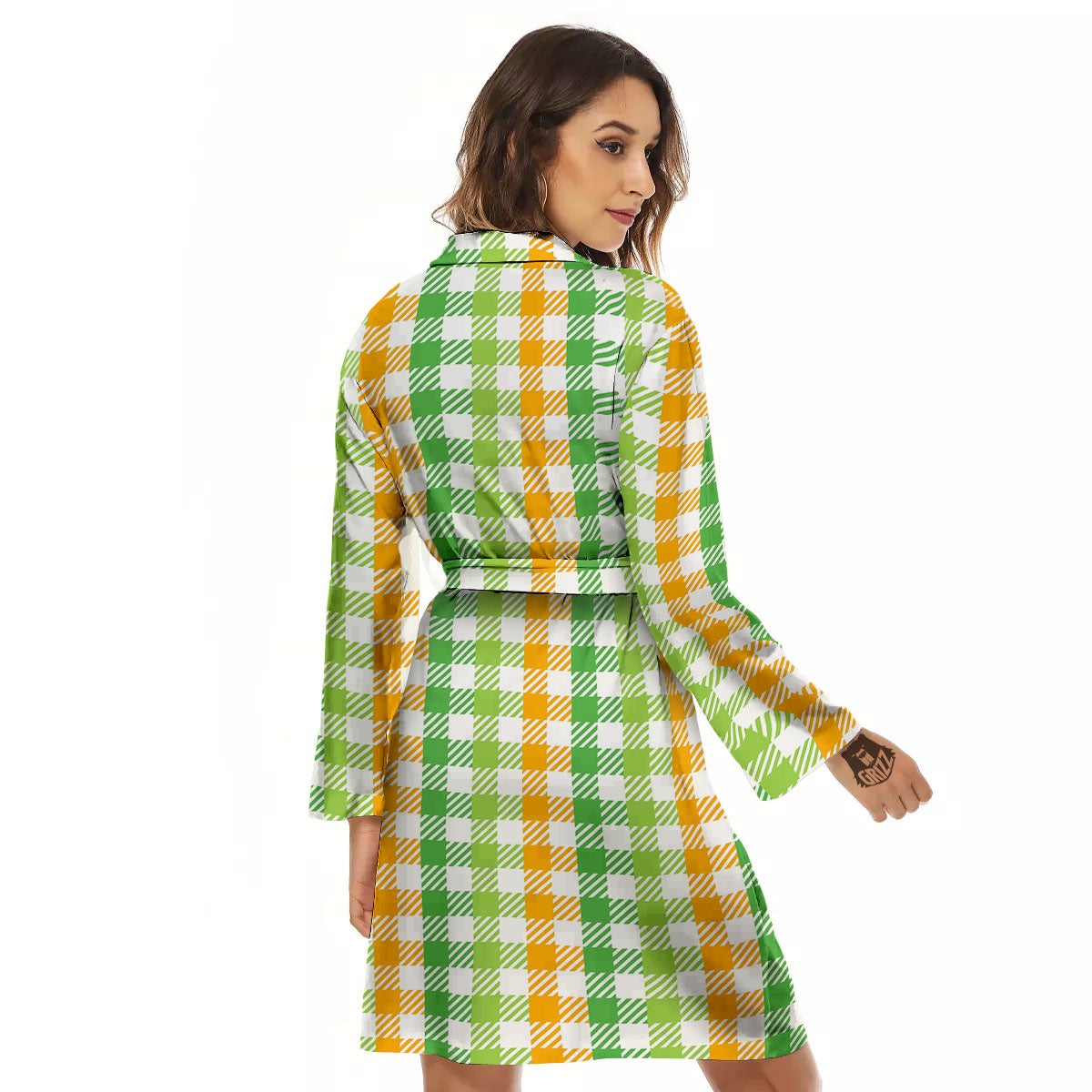 St. Patrick's Day Plaid Print Women's Robe-grizzshop