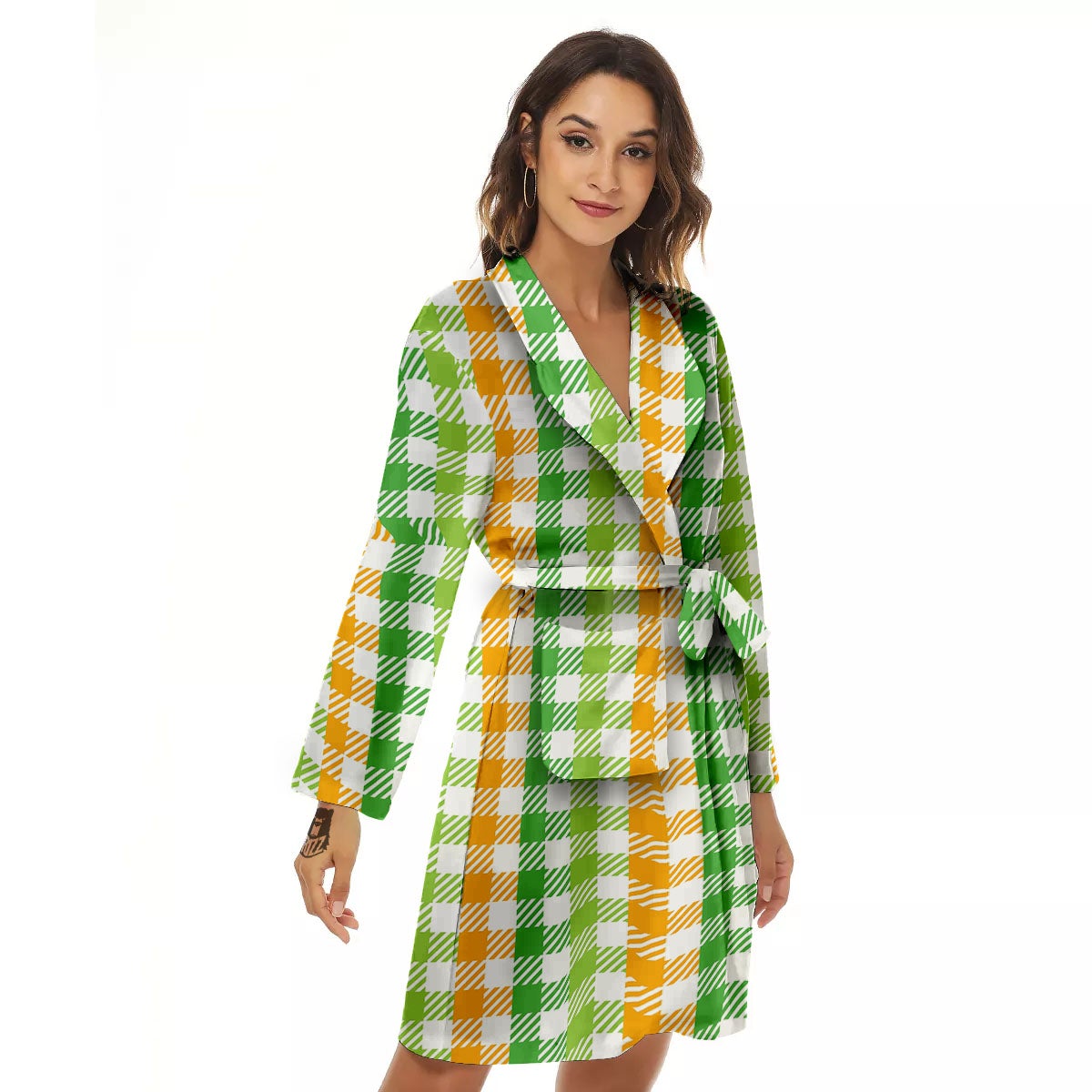 St. Patrick's Day Plaid Print Women's Robe-grizzshop