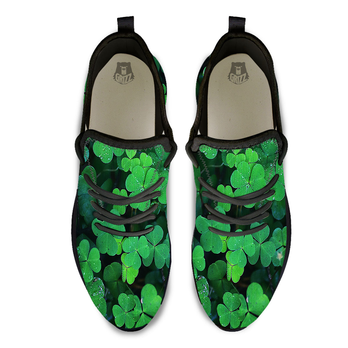 St. Patrick's Day Shamrock Clover Print Black Athletic Shoes-grizzshop