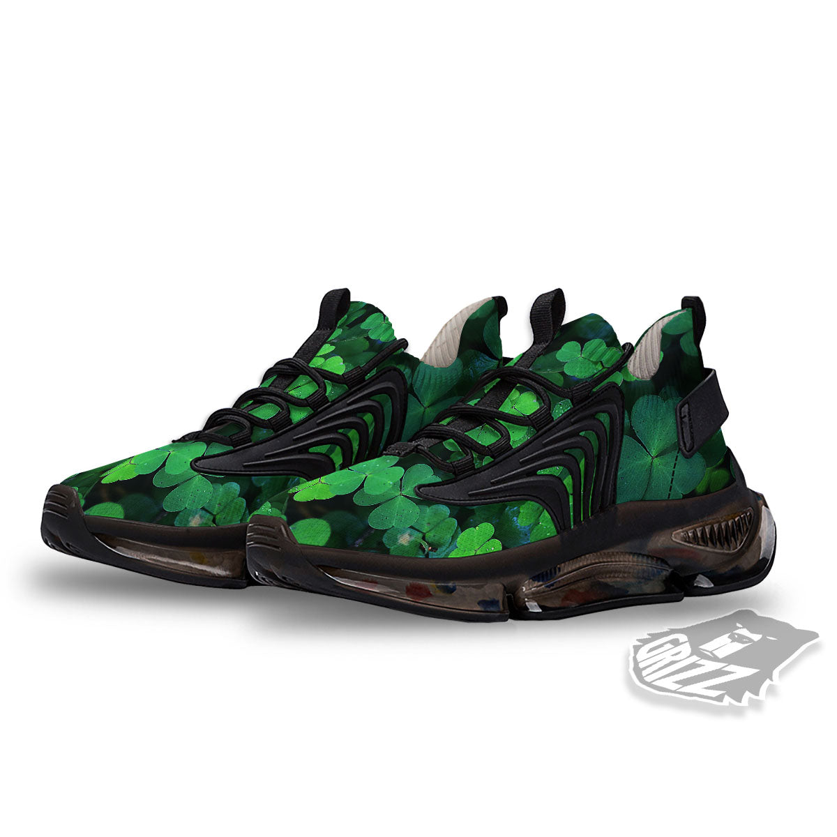 St. Patrick's Day Shamrock Clover Print Black Gym Shoes-grizzshop