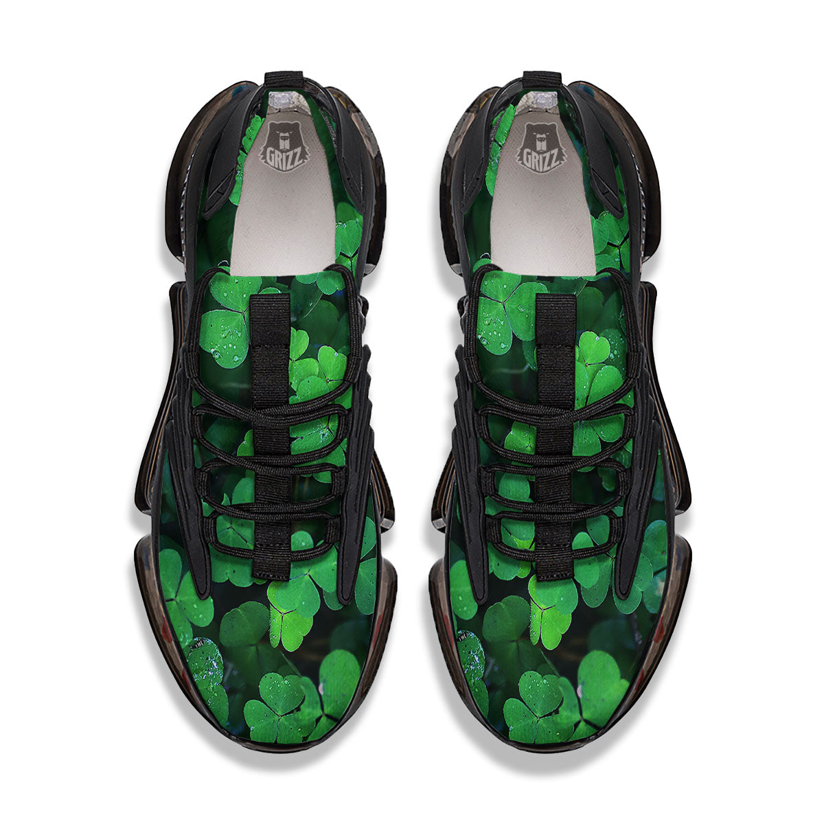 St. Patrick's Day Shamrock Clover Print Black Gym Shoes-grizzshop