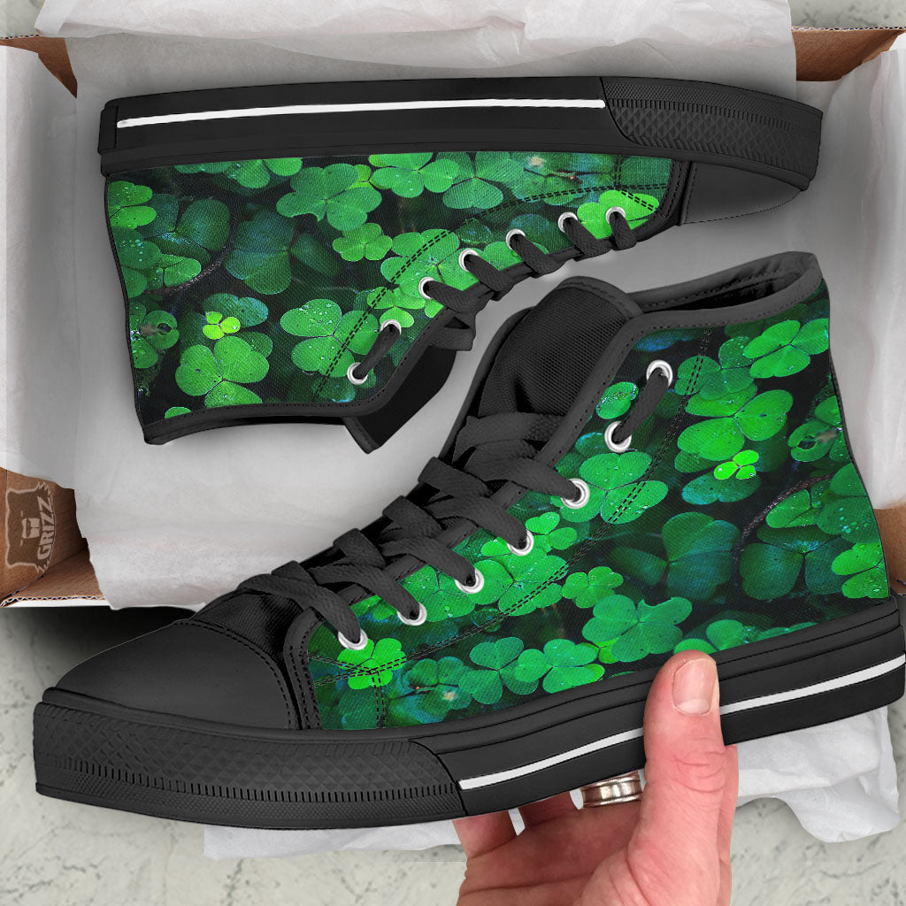 St. Patrick's Day Shamrock Clover Print Black High Top Shoes-grizzshop