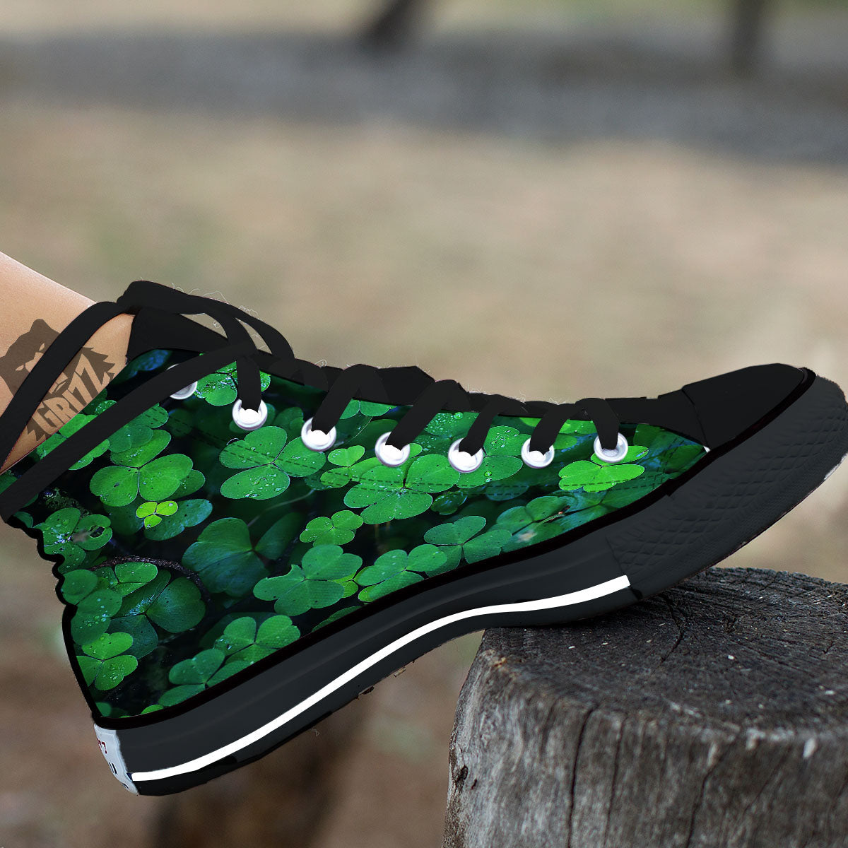 St. Patrick's Day Shamrock Clover Print Black High Top Shoes-grizzshop