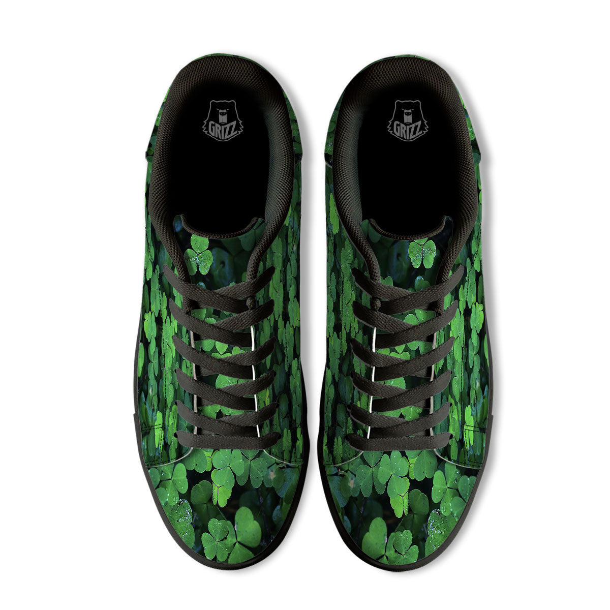 St. Patrick's Day Shamrock Clover Print Black Low Top Sneakers-grizzshop