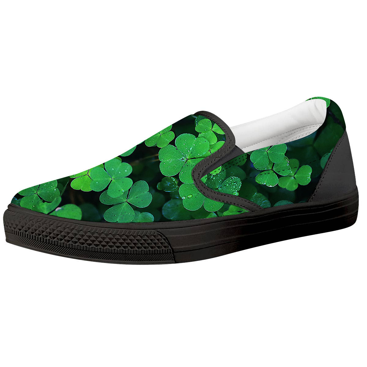 St. Patrick's Day Shamrock Clover Print Black Slip On Shoes-grizzshop