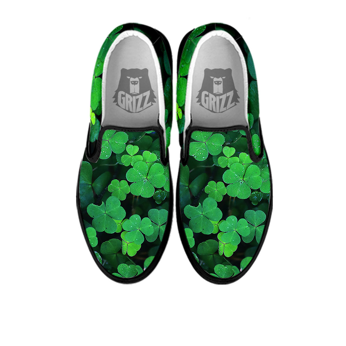 St. Patrick's Day Shamrock Clover Print Black Slip On Shoes-grizzshop