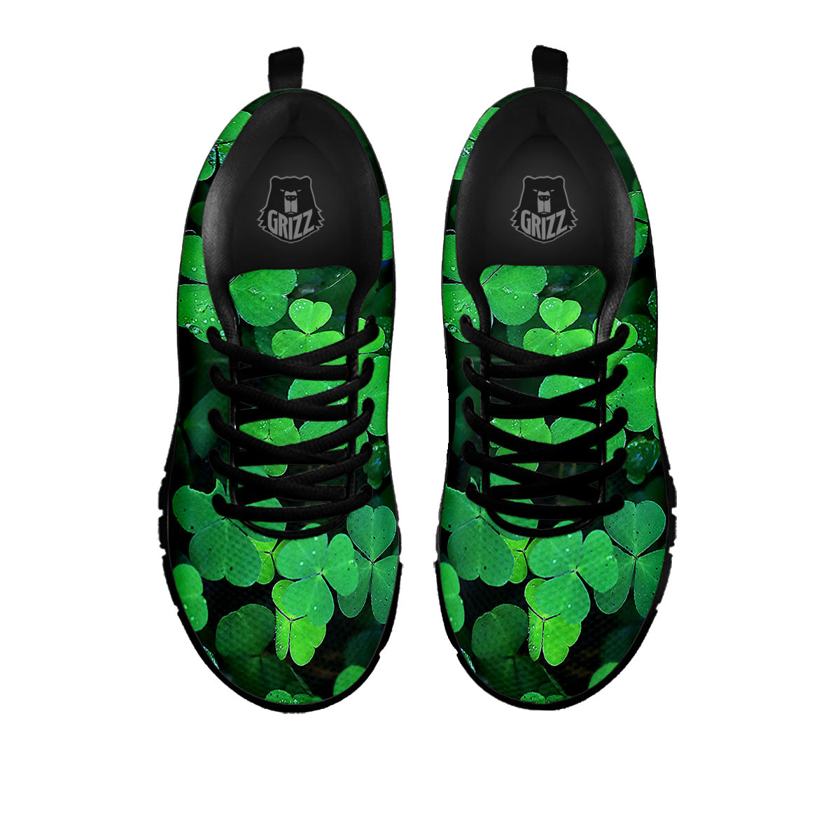 St. Patrick's Day Shamrock Clover Print Black Sneaker-grizzshop