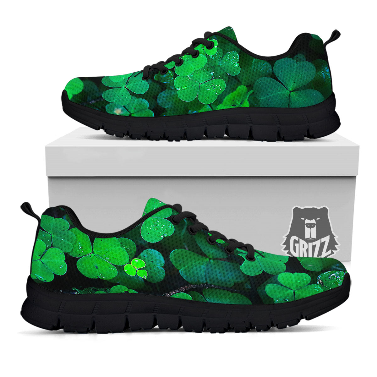 St. Patrick's Day Shamrock Clover Print Black Sneaker-grizzshop