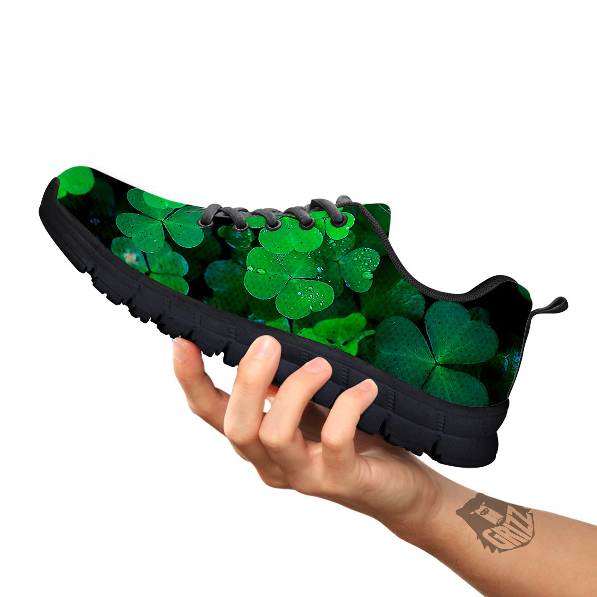 St. Patrick's Day Shamrock Clover Print Black Sneaker-grizzshop