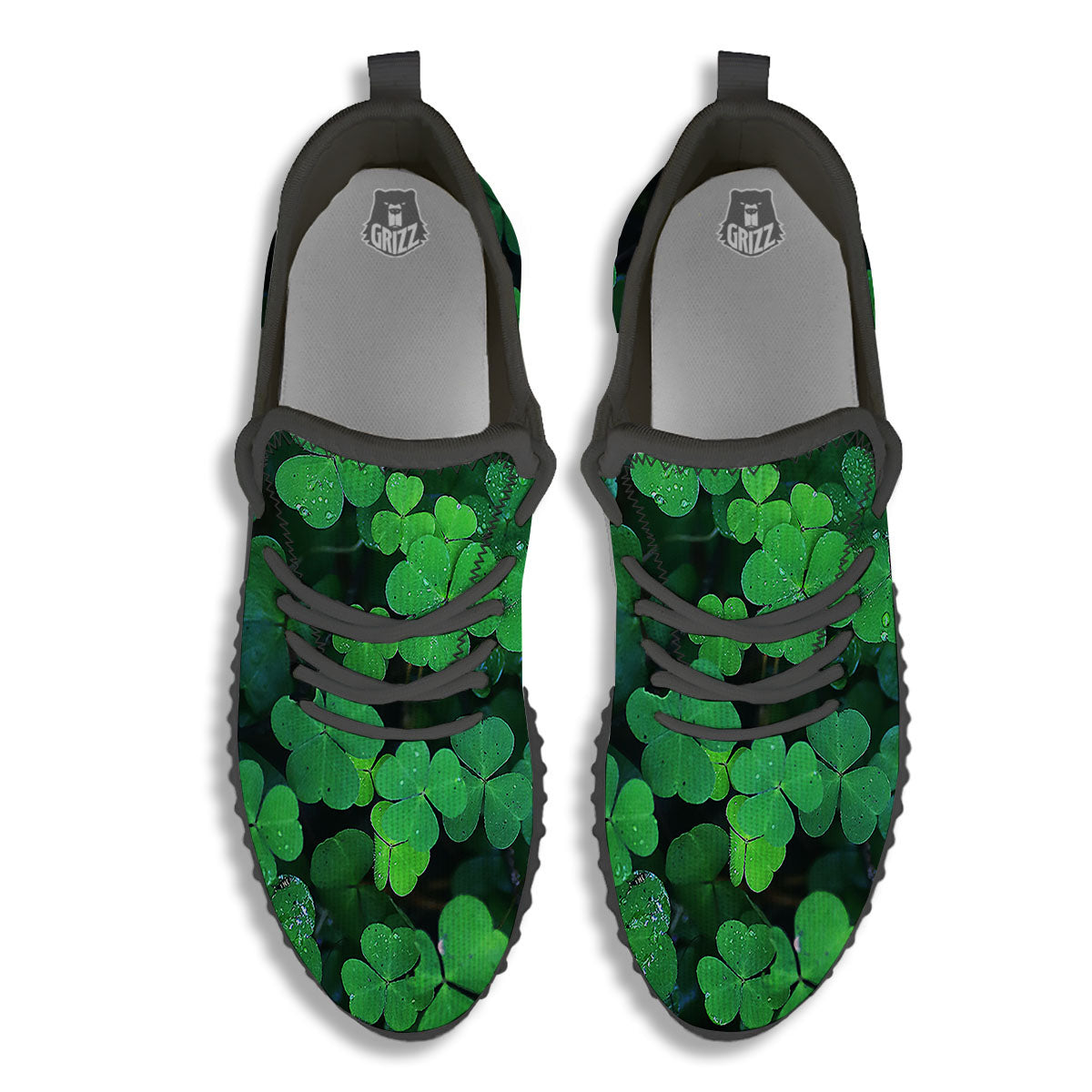 St. Patrick's Day Shamrock Clover Print Black Walking Shoes-grizzshop