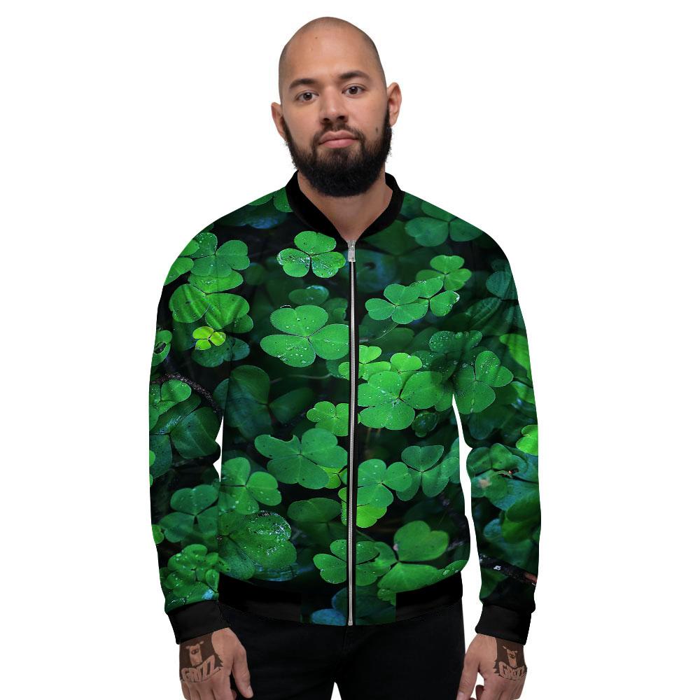 St. Patrick's Day Shamrock Clover Print Men's Bomber Jacket-grizzshop