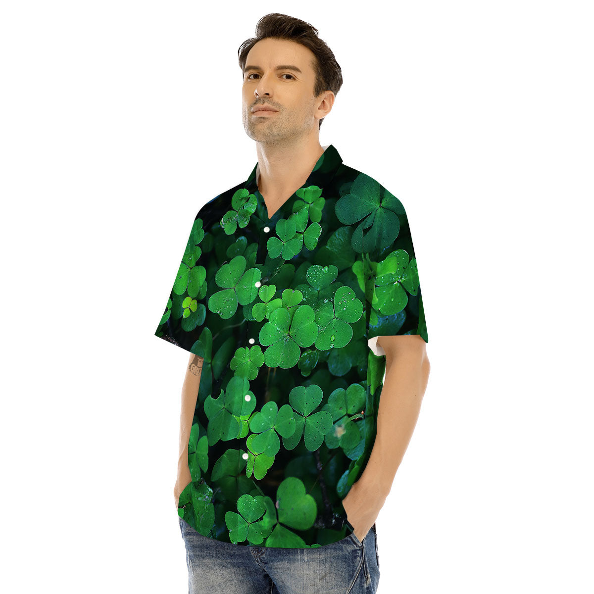 St. Patrick's Day Shamrock Clover Print Men's Hawaiian Shirt-grizzshop