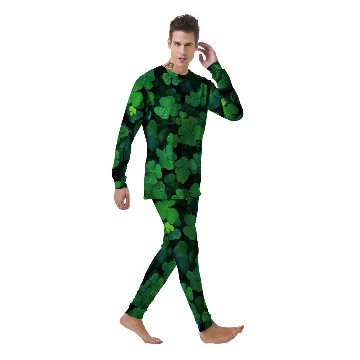 St. Patrick's Day Shamrock Clover Print Men's Pajamas-grizzshop