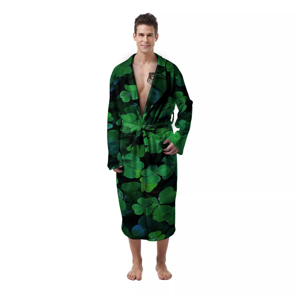 St. Patrick's Day Shamrock Clover Print Men's Robe-grizzshop