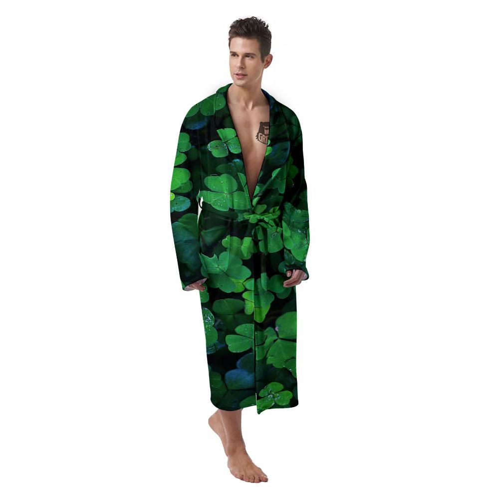 St. Patrick's Day Shamrock Clover Print Men's Robe-grizzshop