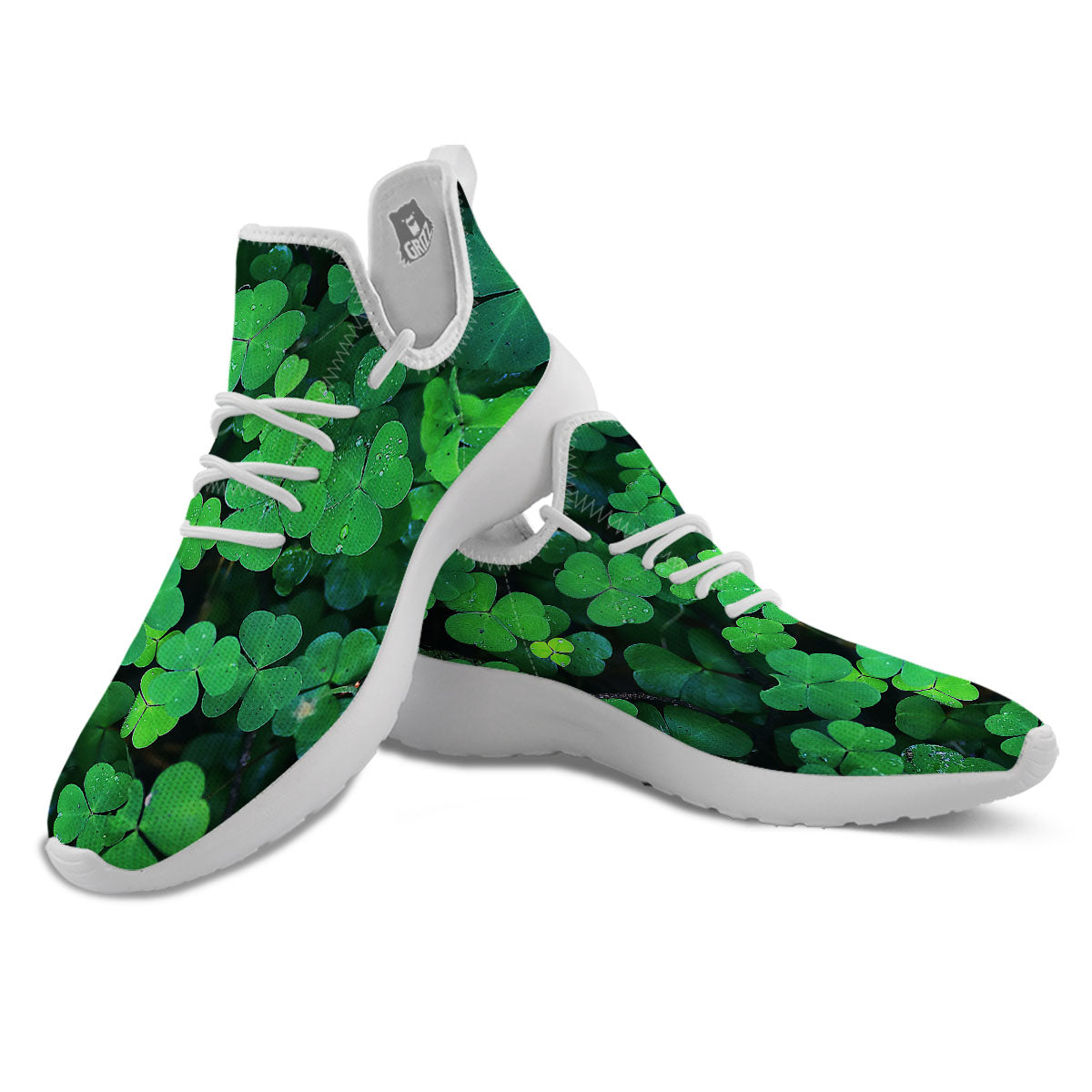 St. Patrick's Day Shamrock Clover Print White Athletic Shoes-grizzshop