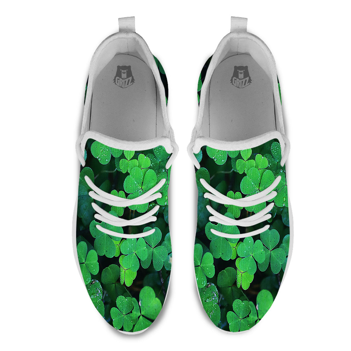 St. Patrick's Day Shamrock Clover Print White Athletic Shoes-grizzshop