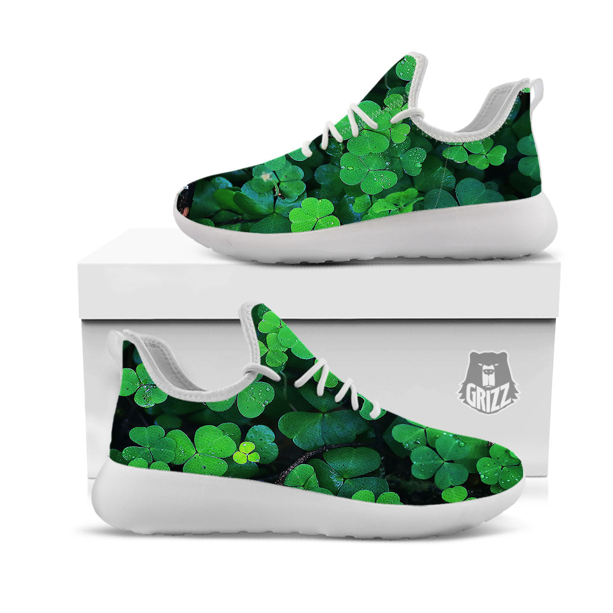 St. Patrick's Day Shamrock Clover Print White Athletic Shoes-grizzshop