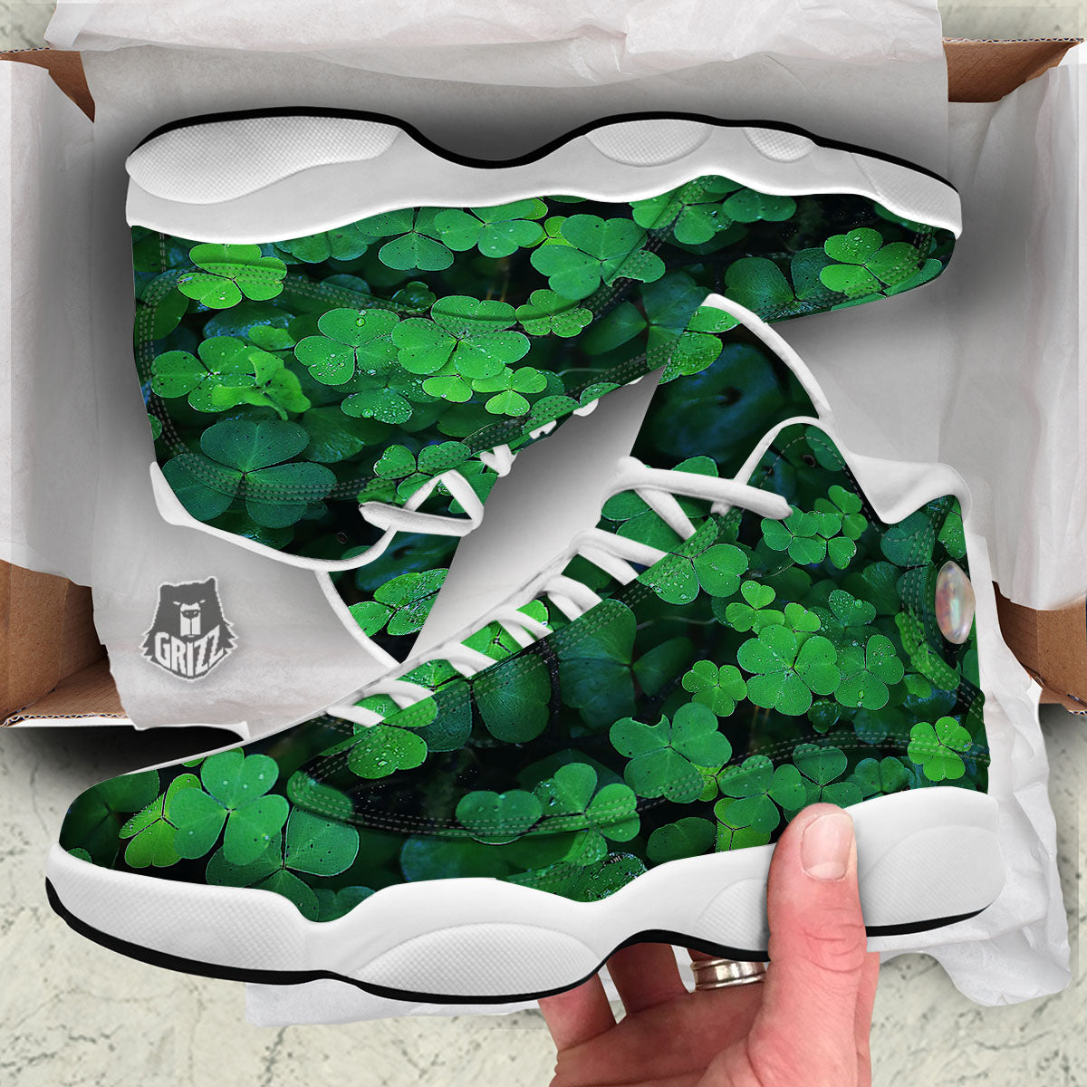 St. Patrick's Day Shamrock Clover Print White Basketball Shoes-grizzshop