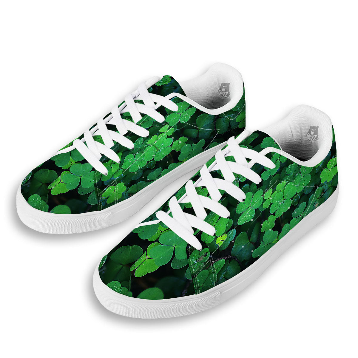 St. Patrick's Day Shamrock Clover Print White Low Top Sneakers-grizzshop