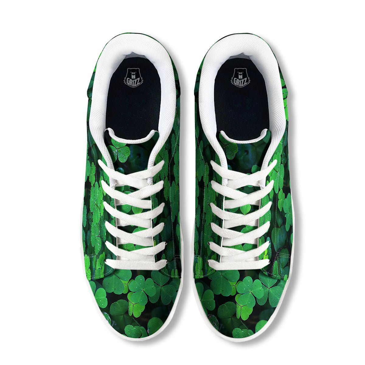 St. Patrick's Day Shamrock Clover Print White Low Top Sneakers-grizzshop