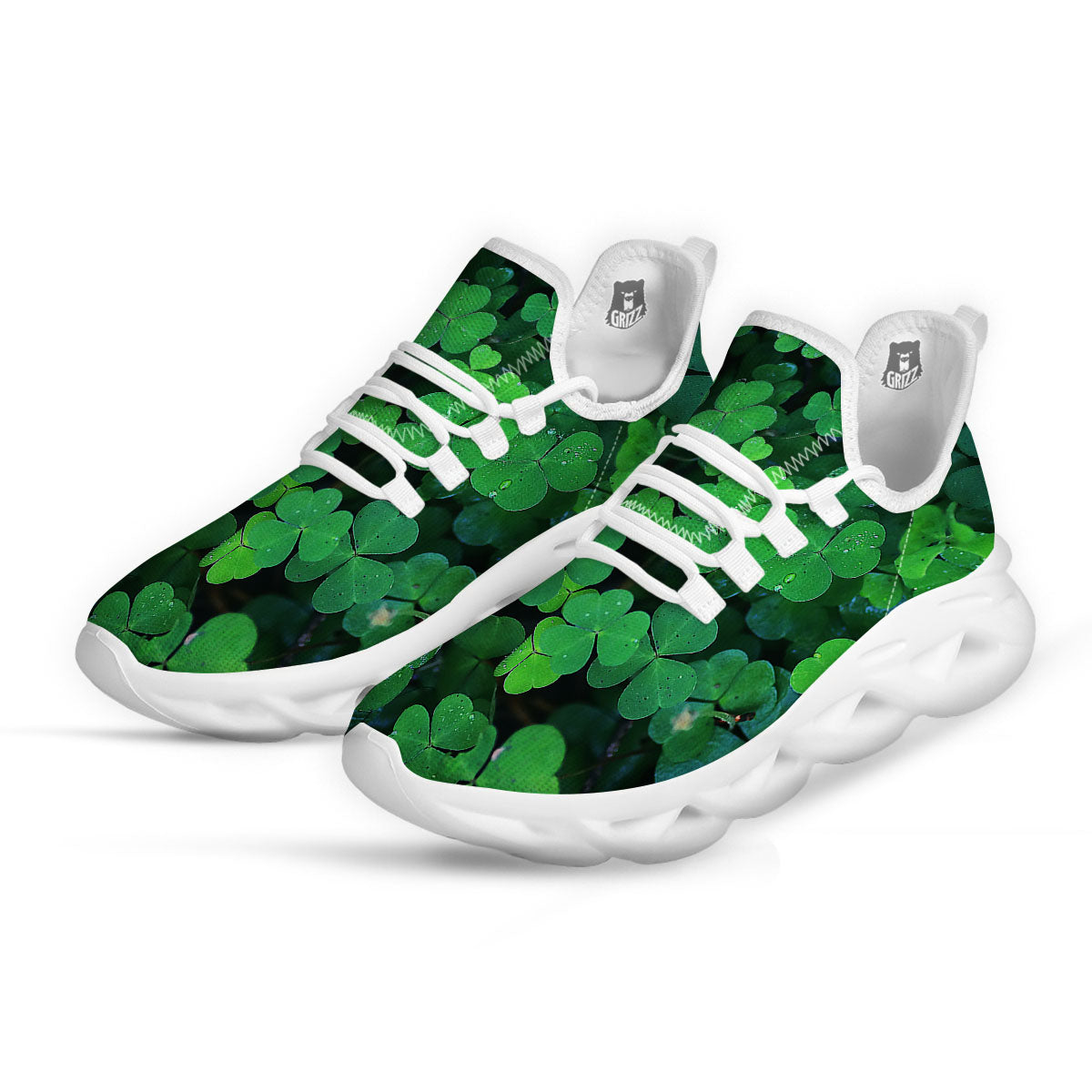 St. Patrick's Day Shamrock Clover Print White Running Shoes-grizzshop