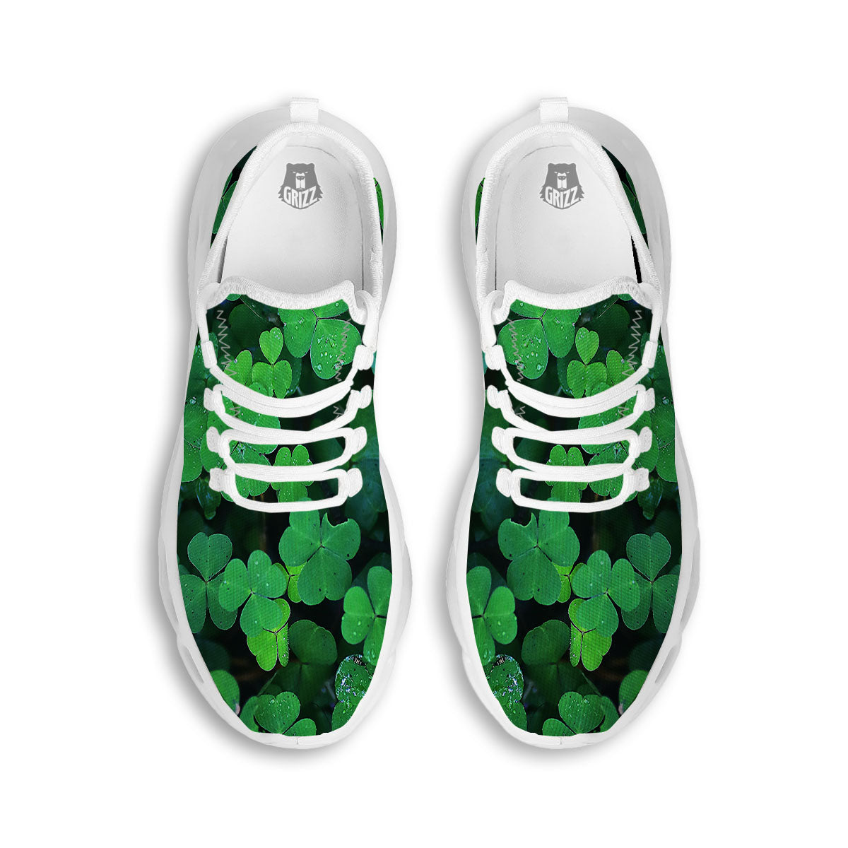 St. Patrick's Day Shamrock Clover Print White Running Shoes-grizzshop