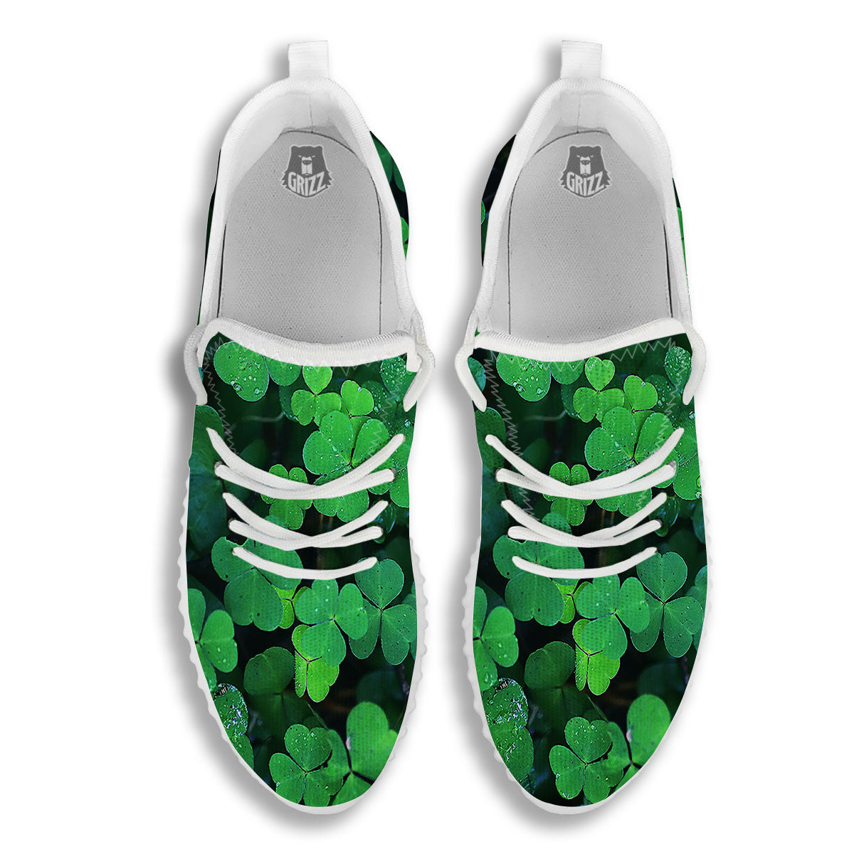 St. Patrick's Day Shamrock Clover Print White Walking Shoes-grizzshop