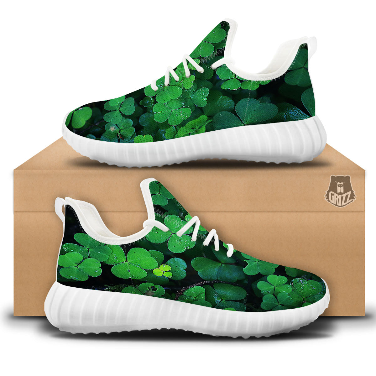 St. Patrick's Day Shamrock Clover Print White Walking Shoes-grizzshop