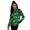 St. Patrick's Day Shamrock Clover Print Women's Bomber Jacket-grizzshop