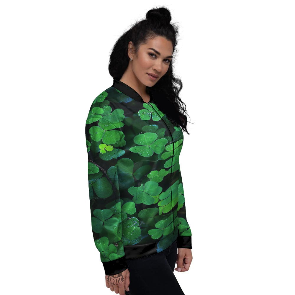 St. Patrick's Day Shamrock Clover Print Women's Bomber Jacket-grizzshop