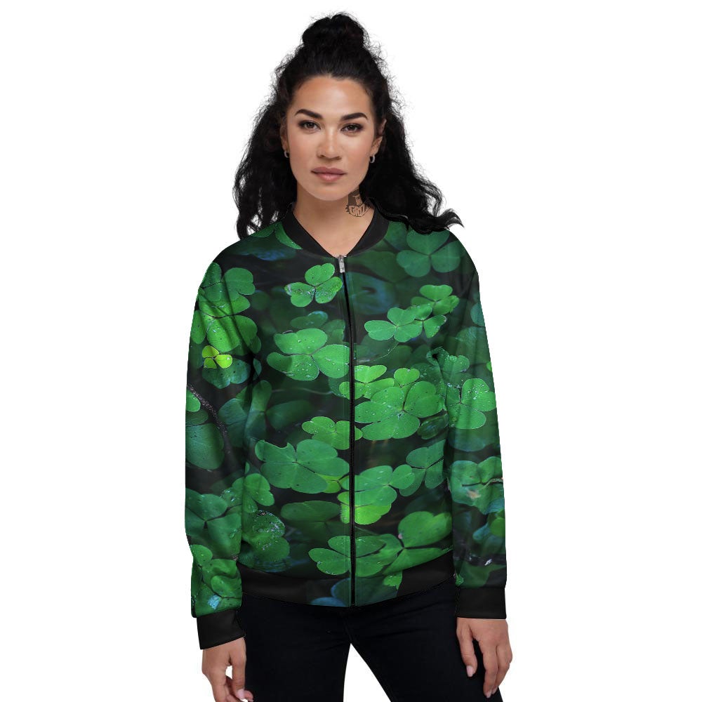 St. Patrick's Day Shamrock Clover Print Women's Bomber Jacket-grizzshop