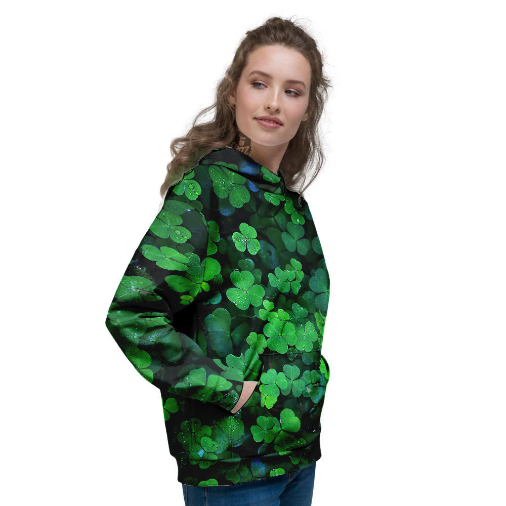 St. Patrick's Day Shamrock Clover Print Women's Hoodie-grizzshop