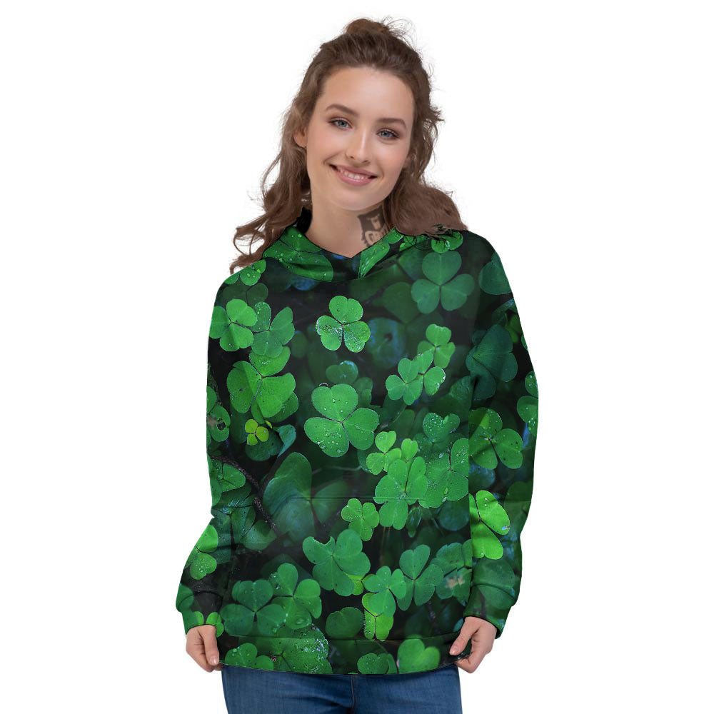 St. Patrick's Day Shamrock Clover Print Women's Hoodie-grizzshop