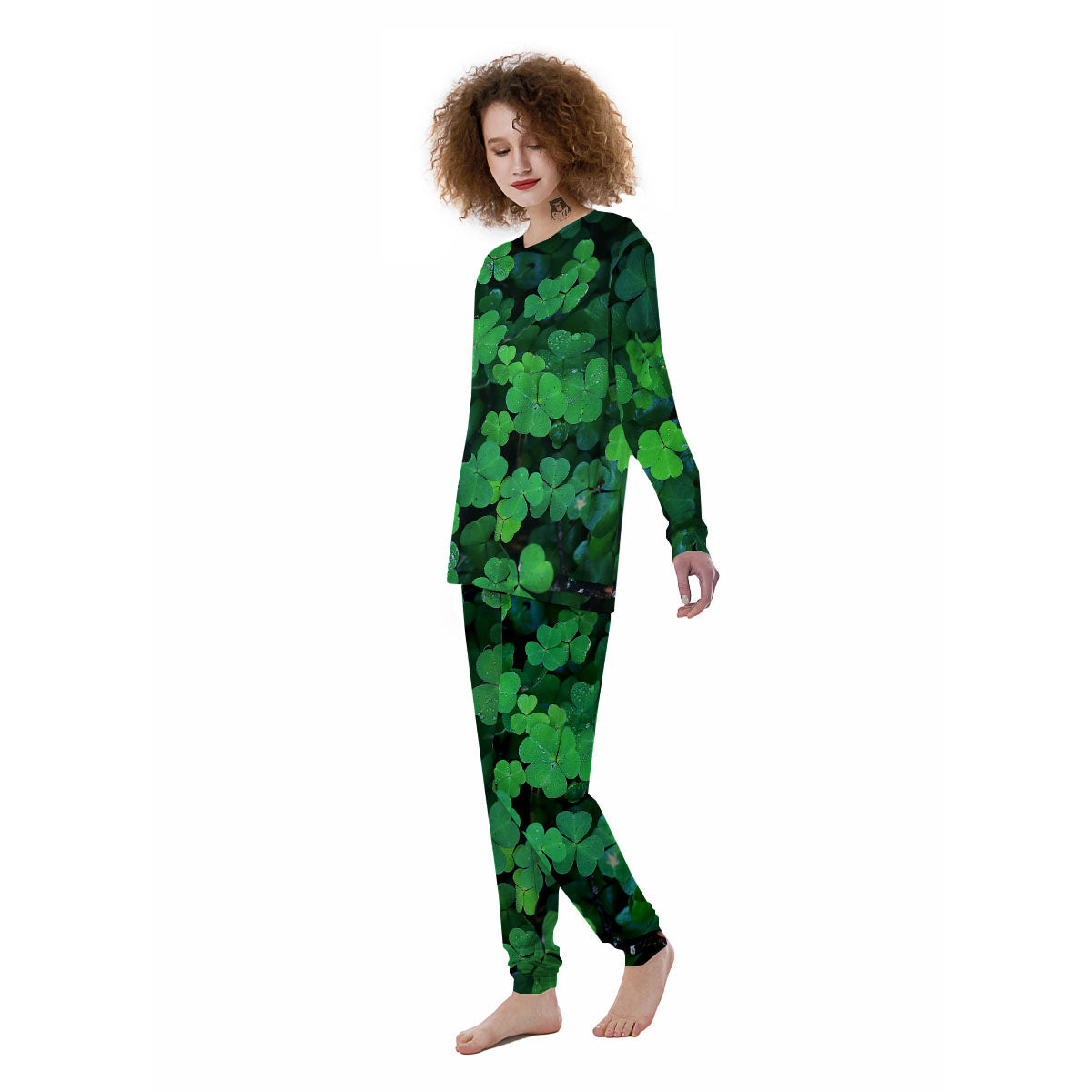 St. Patrick's Day Shamrock Clover Print Women's Pajamas-grizzshop