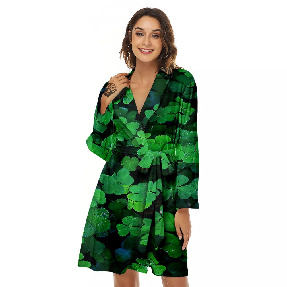 St. Patrick's Day Shamrock Clover Print Women's Robe-grizzshop