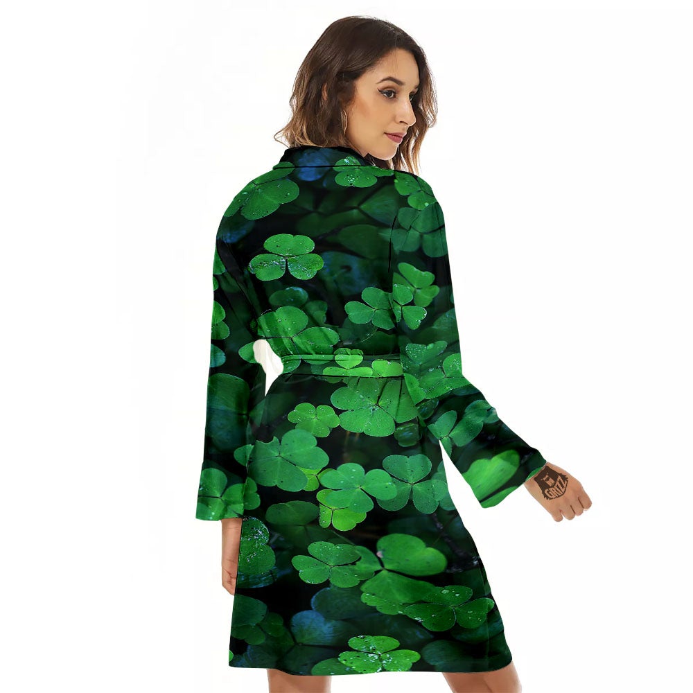 St. Patrick's Day Shamrock Clover Print Women's Robe-grizzshop