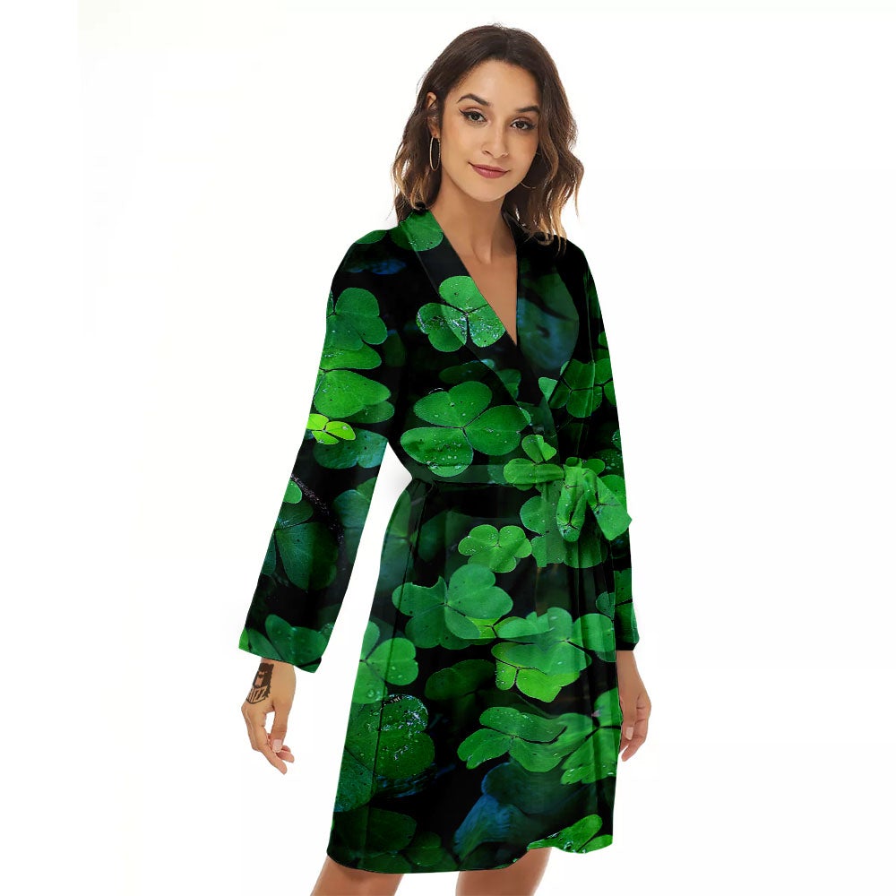 St. Patrick's Day Shamrock Clover Print Women's Robe-grizzshop