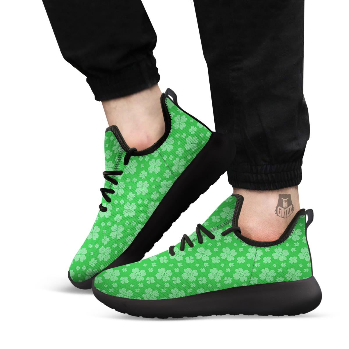 St. Patrick's Day Shamrock Leaf Print Pattern Black Athletic Shoes-grizzshop