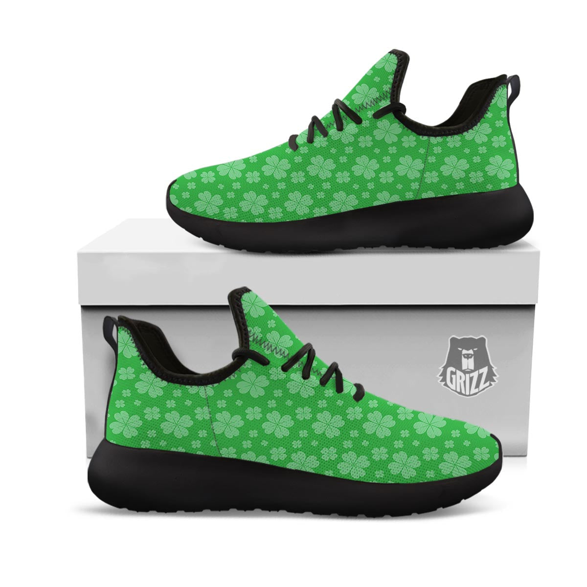 St. Patrick's Day Shamrock Leaf Print Pattern Black Athletic Shoes-grizzshop