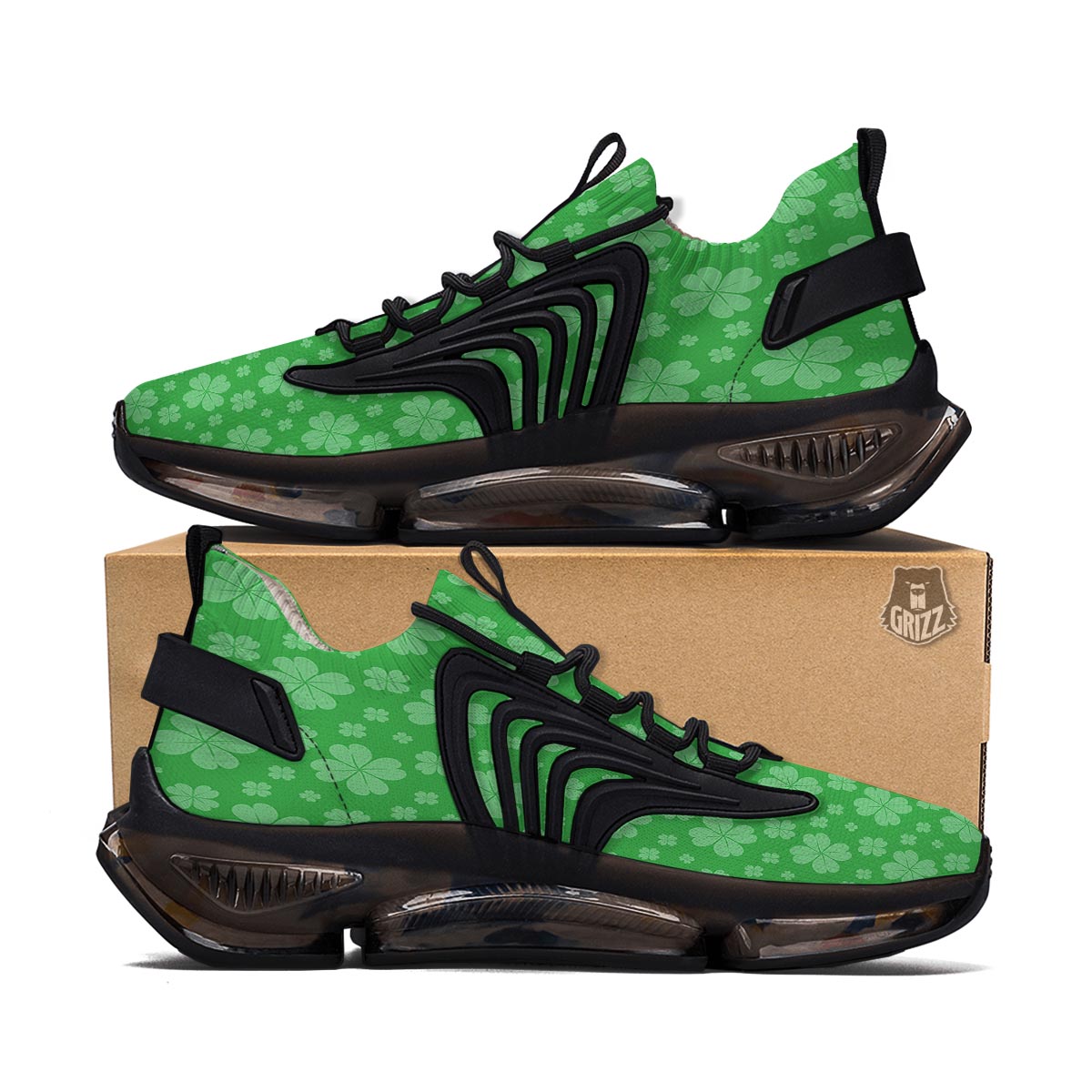 St. Patrick's Day Shamrock Leaf Print Pattern Black Gym Shoes-grizzshop