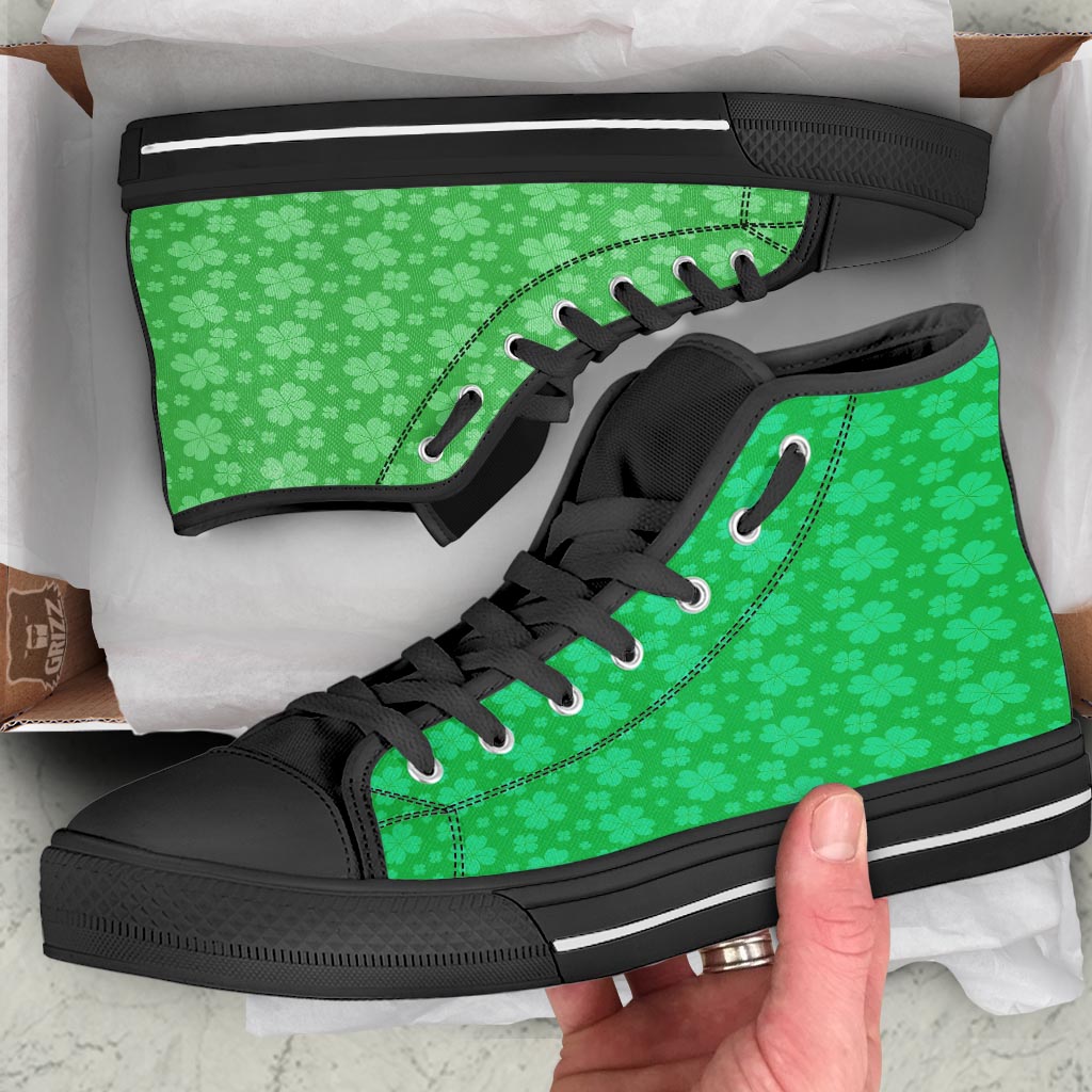 St. Patrick's Day Shamrock Leaf Print Pattern Black High Top Shoes-grizzshop