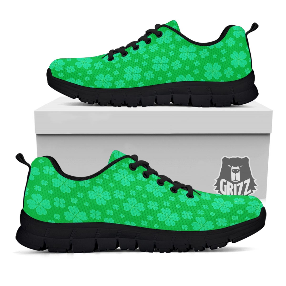 St. Patrick's Day Shamrock Leaf Print Pattern Black Sneaker-grizzshop