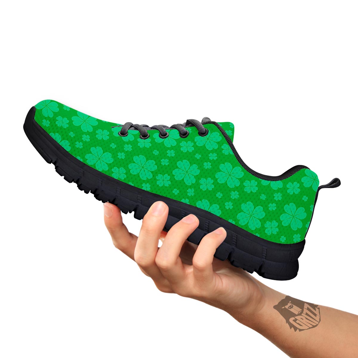 St. Patrick's Day Shamrock Leaf Print Pattern Black Sneaker-grizzshop